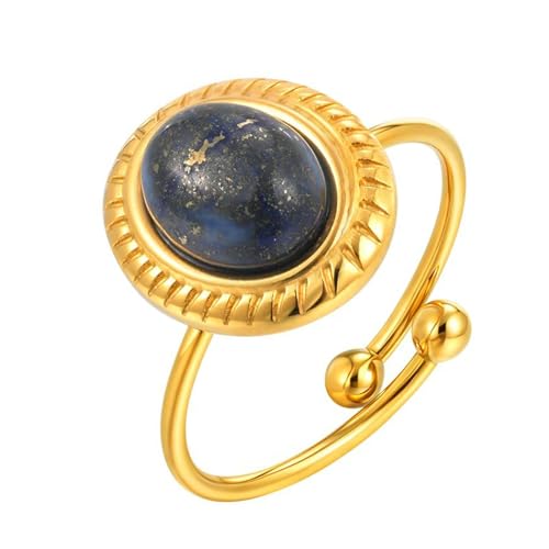 Daesar Edelstahl Vergoldet Ringe für Frauen, Gold Ring Personalisiert Solitär mit Oval Lapislazuli Offen Ringe Einstellbar von Daesar