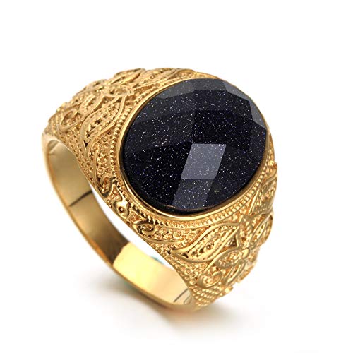 Daesar Edelstahlring Herren Filigran Blau Zirkonia Oval Stein Partnerringe Gold Ring ür Beste Freunde Große 62 (19.7) von Daesar