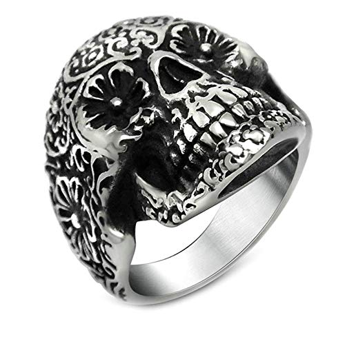 Daesar Edelstahlring für Herren Punk Schädel Totenkopf Partnerringe Ring Schwarz Silber Größe 62 (19.7) von Daesar