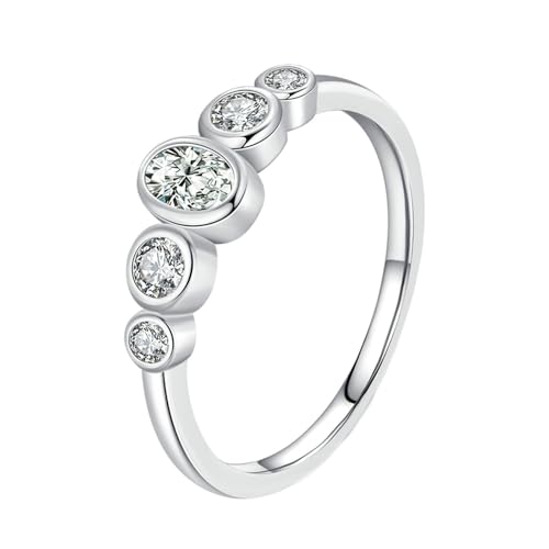 Daesar Ehering 375 Weißgold Damen Einzeln, Ring Frauen 5 Steine mit Moissanit Trauringe Hochzeitsringe Gr.56 (17.8) von Daesar