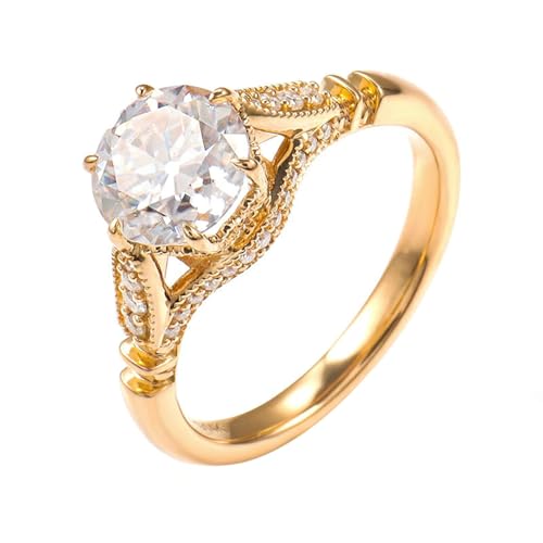 Daesar Ehering 585 Gold Damen Einzeln, Ring Frauen 6-Steg-Krappenfassung mit 1ct Oval Moissanit Trauringe Hochzeitsringe Gr.61 (19.4) von Daesar
