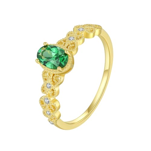 Daesar Ehering 750 Weißgold Damen Einzeln, Ring Frauen Blume mit Oval Erstellter Smaragd und Moissanit Trauringe Hochzeitsringe Gr.52 (16.6) von Daesar