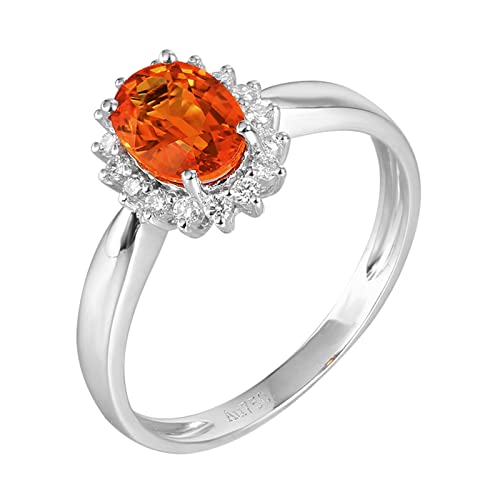 Daesar Ehering Damen Einzeln Weißgold 750, Verlobung Ring Frauen Blume mit 1.2ct Orange Saphir Trauringe Hochzeitsringe Nickelfrei Gr.49 (15.6) von Daesar