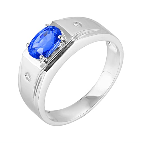Daesar Ehering Herren Einzeln Weißgold 585, Verlobung Ring Männer mit 1.3ct Oval Saphir Siegelring Trauringe Hochzeitsringe Nickelfrei Gr.68 (21.6) von Daesar