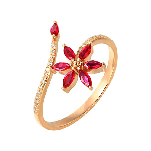 Daesar Ehering Rotgold 585 Damen Einzeln, Hochzeit Ringe Frauen Blume mit 0.3ct Rubin Jahrestag Verlobung Ringe Große 51 (16.2) von Daesar
