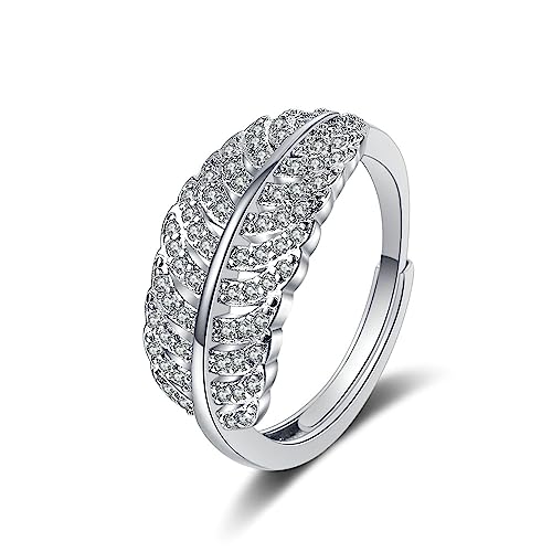 Daesar Ehering Weißgold 375 Damen Einzeln, Hochzeit Ringe Frauen Blatt mit Diamant Verlobung Ringe Nickelfrei Gr.60 (19.1) von Daesar
