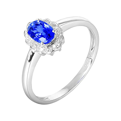 Daesar Ehering Weißgold 375 Damen Einzeln, Hochzeit Ringe Frauen Blume mit 0.75ct Oval Saphir Jahrestag Verlobung Ringe Gr.61 (19.4) von Daesar