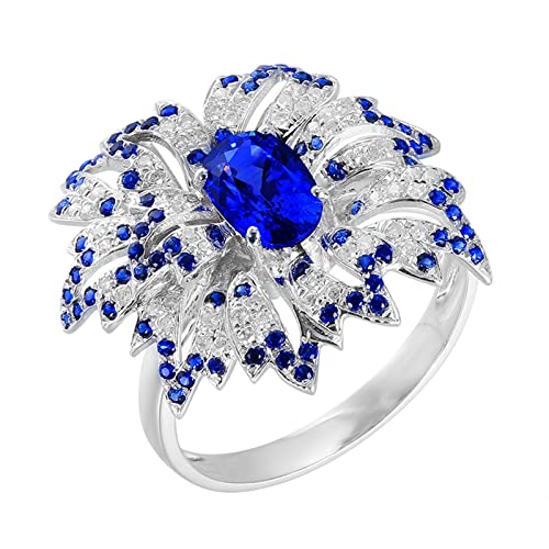 Daesar Ehering Weißgold 375 Damen Einzeln, Hochzeit Ringe Frauen Blume mit 1.5ct Saphir Jahrestag Verlobung Ringe Gr.63 (20.1) von Daesar