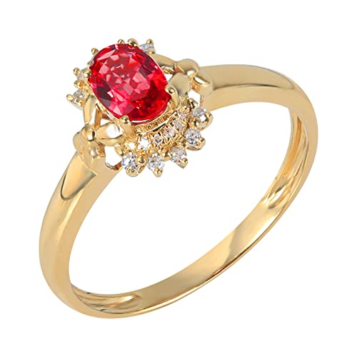 Daesar Eheringe 375er Gold, Damen Ringe Blume mit Oval Rubin 0.5ct Verlobung Jahrestag Ringe Trauringe Nickelfrei Große 58 (18.5) von Daesar
