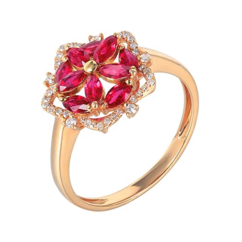 Daesar Eheringe 585 Rotgold Damen Einzeln, Hochzeit Ring Stern Blume mit 1.1ct Rubin Trauringe Jahrestag Verlobung Ringe Frauen Große 61 (19.4) von Daesar