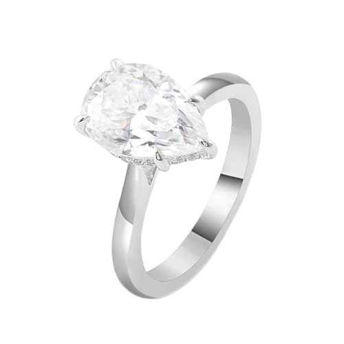 Daesar Eheringe 585 Weißgold, Damen Ringe Solitär mit 3ct Tropfen Moissanit Trauringe Ringe Verlobung und Hochzeit Große 62 (19.7) von Daesar