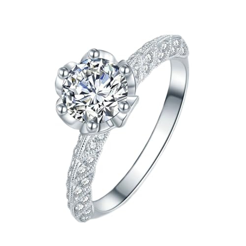 Daesar Eheringe 585 Weißgold Damen Einzeln, Hochzeit Ring Blume mit Erstellten Diamant 1ct Trauringe Verlobung Ringe Frauen Größe 59 (18.8) von Daesar