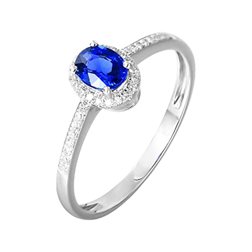 Daesar Eheringe 585 Weißgold Damen Einzeln, Hochzeit Ring Schmal mit 0.5ct Oval Saphir Trauringe Jahrestag Verlobung Ringe Frauen Große 53 (16.9) von Daesar