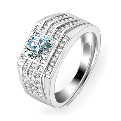 Daesar Eheringe 585 Weißgold Herren Einzeln, Hochzeit Ring Siegelring Breit mit Moissanit 1ct Trauringe Verlobung Ringe Männer Gr.59 (18.8) von Daesar