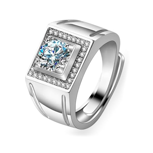 Daesar Eheringe 750 Weißgold Herren Einzeln, Hochzeit Ring Breit mit 1ct Moissanit Siegelring Trauringe Verlobung Ringe Männer Größe 64 (20.4) von Daesar