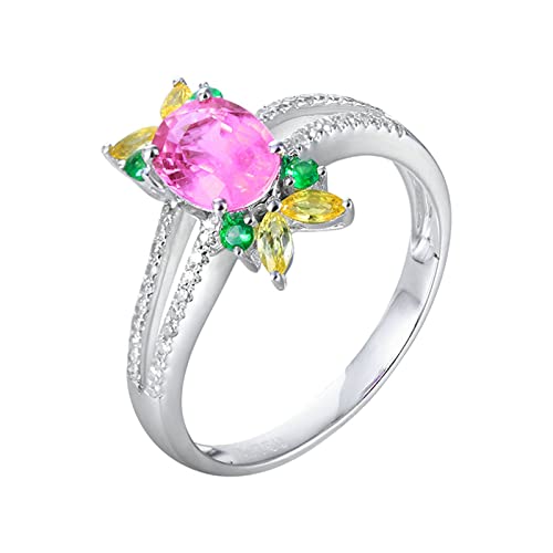 Daesar Eheringe 750er Weißgold, Damen Ringe Blatt mit 1.15ct Rosa Saphir, 0.08ct Tsavorit und 0.23ct Gelber Saphir Verlobung Jahrestag Ringe Trauringe Nickelfrei Große 48 (15.3) von Daesar