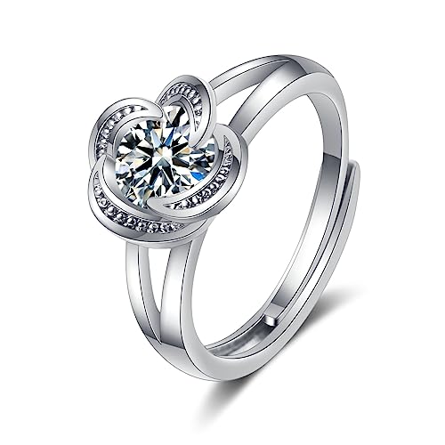 Daesar Eheringe 750er Weißgold, Damen Ringe Blume mit Moissanit Ringe Verlobung und Hochzeit Trauringe Nickelfrei Gr.52 (16.6) von Daesar