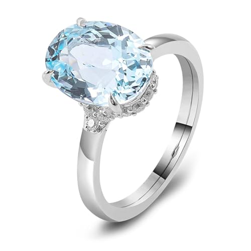 Daesar Eheringe 750er Weißgold Damen Einzeln, Verlobung Ring mit 3ct Oval Aquamarin Trauringe Hochzeit Ringe Nickelfrei Gr.49 (15.6) von Daesar