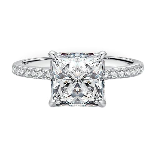 Daesar Eheringe Damen Einzeln 750 Weißgold, Hochzeit Ring 4-Steg-Krappenfassung mit 2ct Moissanit Trauringe Verlobungsringe Größe 51 (16.2) von Daesar