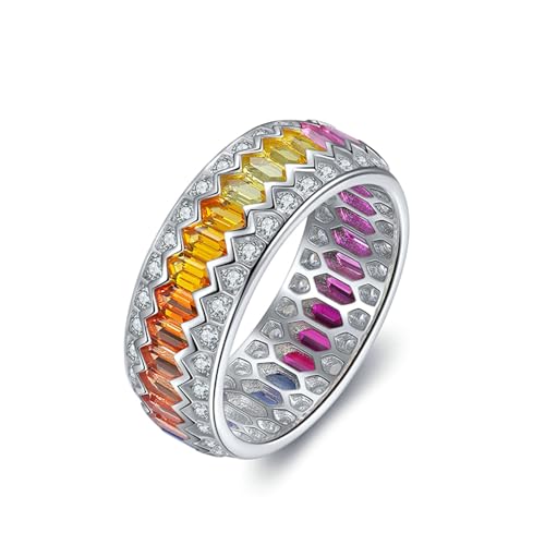 Daesar Eheringe Damen Einzeln 750 Weißgold, Hochzeit Ring mit Bunten Saphire Bandring Trauringe Verlobungsringe Gr.50 (15.9) von Daesar