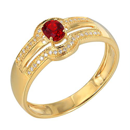 Daesar Eheringe Gold 375 Damen Einzeln, Frauen Ring 4-Steg-Krappenfassung mit Oval Rubin 0.3ct Jahrestag Ringe Verlobung und Hochzeit Große 60 (19.1) von Daesar