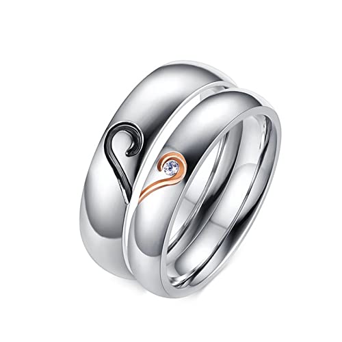 Daesar Eheringe Paar Edelstahl, Verlobungsringe Silber Puzzle Herz mit Zirkonia Bandringe Paarringe für Sie und Ihn mit Wunschgravur Damen Gr.57 (18.1) & Herren Gr.60 (19.1) von Daesar
