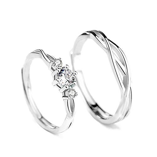 Daesar Eheringe Silber 925, Partnerringe Verstellbar mit Gravur Infinity Liebe Zirkonia Verlobungsringe Paar Ringe Set von Daesar