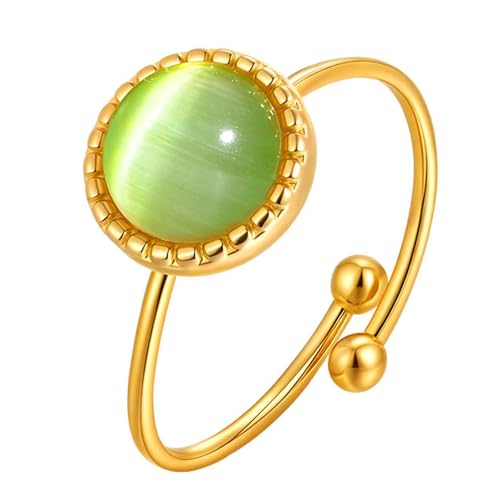 Daesar Frauen Ringe Edelstahl Vergoldet, Ring Personalisiert mit Katzenaugenstein Offen Gold Ringe Verstellbar von Daesar