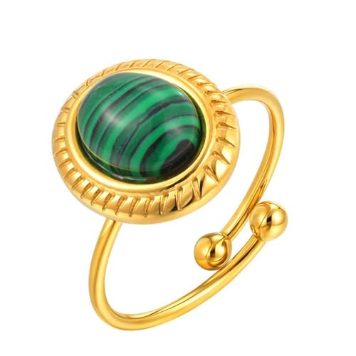 Daesar Frauen Ringe Edelstahl Vergoldet Gold, Ring Personalisiert Solitär mit Oval Malachit Offen Ringe Einstellbar von Daesar