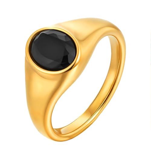Daesar Frauen Ringe Edelstahl Vergoldet Gold, Ring Personalisiert mit Schwarz Zirkonia Siegelring Ringe Gr.52 (16.6) von Daesar