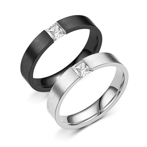 Daesar Freundschaftsringe Edelstahl mit Gravur, Verlobungsringe Paar 4MM Matt mit Zirkonia Partnerringe Personalisiert Pärchen Ringe für 2 Silber Gr.57 (18.1)& Schwarz Gr.63 (20.1) von Daesar