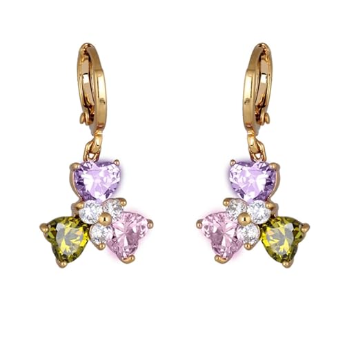 Daesar Gold Creolen Ohrringe Damen 375 Echtgold, Ohrhänger Kleeblatt mit Herz Granat Rosa Kristall Hochzeit Ohrringe Hängend für Frauen Braut von Daesar
