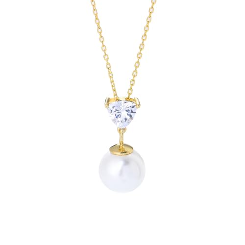 Daesar Gold Halskette Damen 14 Karat Echtgold, Kette Gold 45CM mit Anhänger 10MM Perle und Moissanit Charms Halskette für Frauen von Daesar