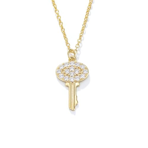 Daesar Gold Kette 375 Echtgold mit Anhänger, Halskette Damen 45 CM Schlüssel mit Diamant Anhänger Kette Frauen Hochzeit Echtschmuck von Daesar