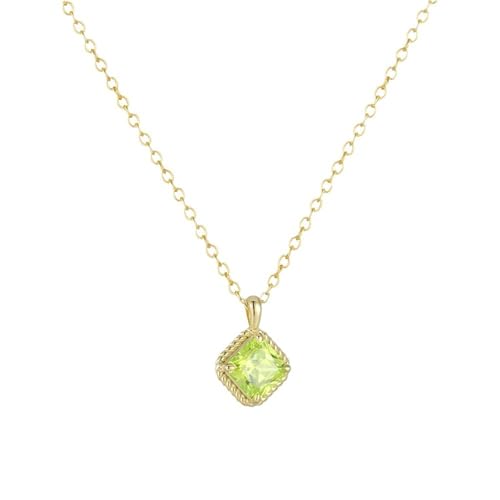 Daesar Gold Kette 750 Echtgold mit Anhänger, Halskette Damen 45 CM Quadrat Peridot Anhänger Kette Frauen Hochzeit Echtschmuck von Daesar
