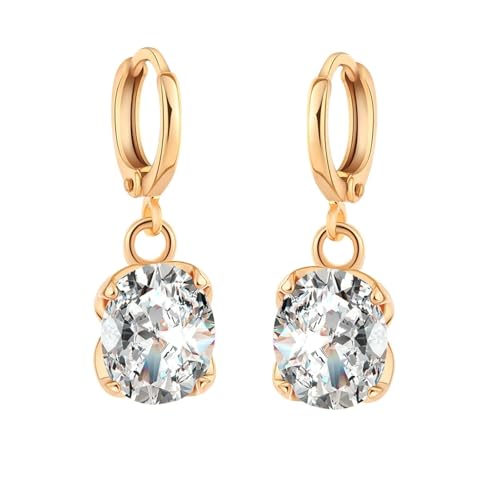 Daesar Gold Ohrhänger Damen 585 Echtgold, Creolen Ohrringe Hängend mit Oval Moissanit Hochzeit Ohrhänger Nickelfrei von Daesar