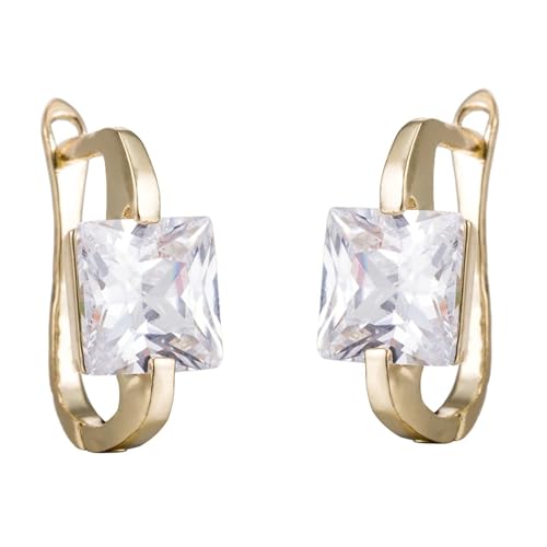 Daesar Gold Ohrringe Damen 375 Echtgold, Creolen mit Quadrat Moissanit Hochzeit Ohrringe Creolen für Frauen Braut von Daesar