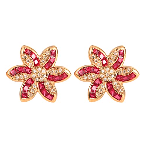Daesar Gold Ohrringe Damen 585 Echtgold, Ohrstecker Blume mit 0.888ct Rubin und Diamant Ohrringe Hochzeit Braut für Frauen Braut von Daesar