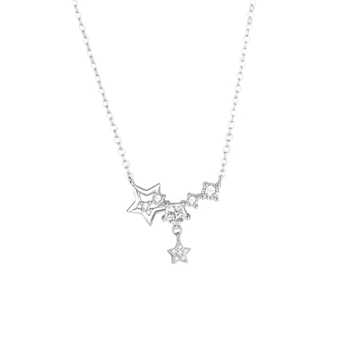Daesar Halskette 375 Weißgold Damen mit Anhänger, Kette Weißgold 45CM Charms Anhänger Sterne mit Moissanite Halskette Weißgold Wasserfest von Daesar