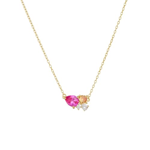 Daesar Halskette 585 Gold Damen mit Anhänger, Kette Gold 45CM Charms Anhänger mit Tropfen Turmalin Citrin und Moissanit Halskette Gold Wasserfest von Daesar
