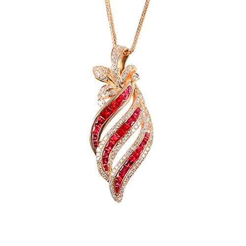 Daesar Halskette 585 Rotgold Damen mit Anhänger, Kette Rosegold 45CM Charms Anhänger Blatt mit 1.45ct Rubin und Diamant Hochzeit Halskette Rosegold Wasserfest von Daesar