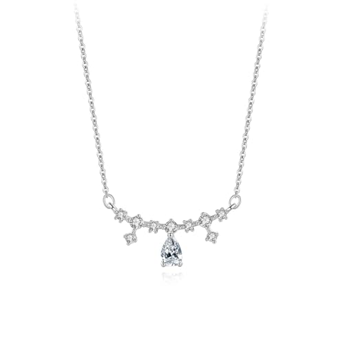 Daesar Halskette 585 Weißgold Damen mit Anhänger, Kette Weißgold 45CM Charms Anhänger Zylinder mit Moissanit Halskette Weißgold Wasserfest von Daesar