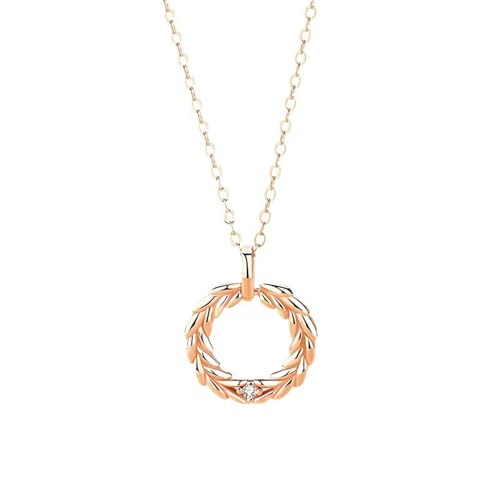 Daesar Halskette 750 Rotgold Damen mit Anhänger, Kette Rosegold 45CM Charms Anhänger Weizen mit Diamant Halskette Rosegold Wasserfest von Daesar
