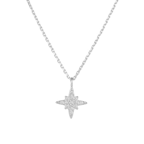 Daesar Halskette 750 Weißgold Damen mit Anhänger, Kette Weißgold 45CM Charms Anhänger Oktagramm mit Diamant Halskette Weißgold Wasserfest von Daesar