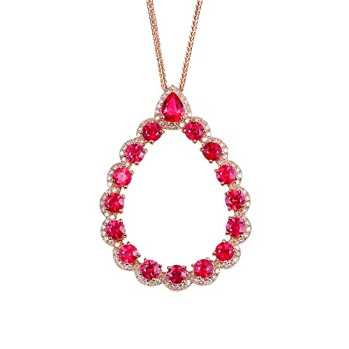 Daesar Halskette Damen 45CM Charms Anhänger, Gold Kette Frauen Echt 750 Tropfen mit 2.01ct Rubin und Diamant Anhänger Halskette für Frauen Charms von Daesar
