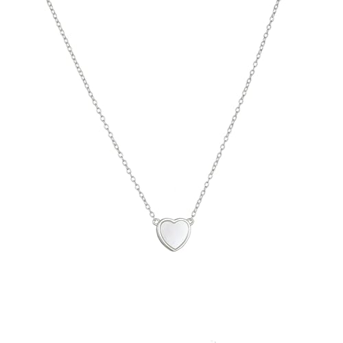 Daesar Halskette Damen 45CM mit Anhänger, Weißgold Kette Frauen Echt 375 Herz mit Muschel Anhänger Halskette für Frauen Charms von Daesar
