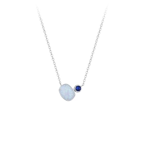 Daesar Halskette Damen 45CM mit Anhänger, Weißgold Kette Frauen Echt 375 mit Opal und Saphir Anhänger Halskette für Frauen Charms von Daesar