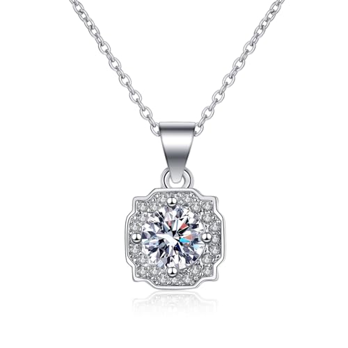 Daesar Halskette Damen 45CM mit Anhänger, Weißgold Kette Frauen Echt 585 mit Erstellten Diamant 1ct Anhänger Halskette für Frauen Charms von Daesar