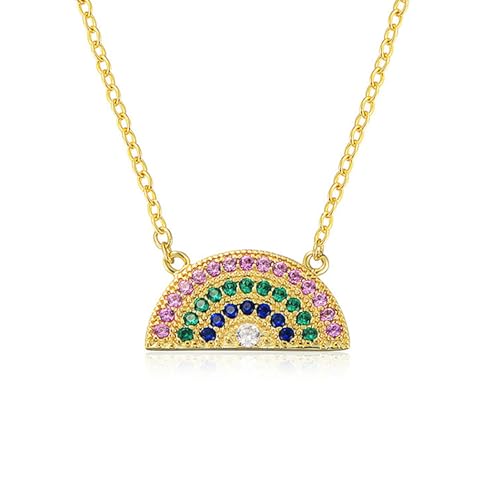 Daesar Halskette Damen Gold 9K Echtgold 375, Charms Anhänger Regenbogen mit Bunten Saphire und Diamant Kette Gold 45CM Wasserfest für Frauen von Daesar