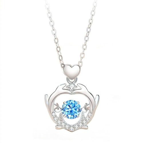 Daesar Halskette Damen Weißgold 14K Echtgold 585, Charms Anhänger Herz Geweih mit Topas und Diamant Kette Weißgold 45CM Wasserfest für Frauen von Daesar